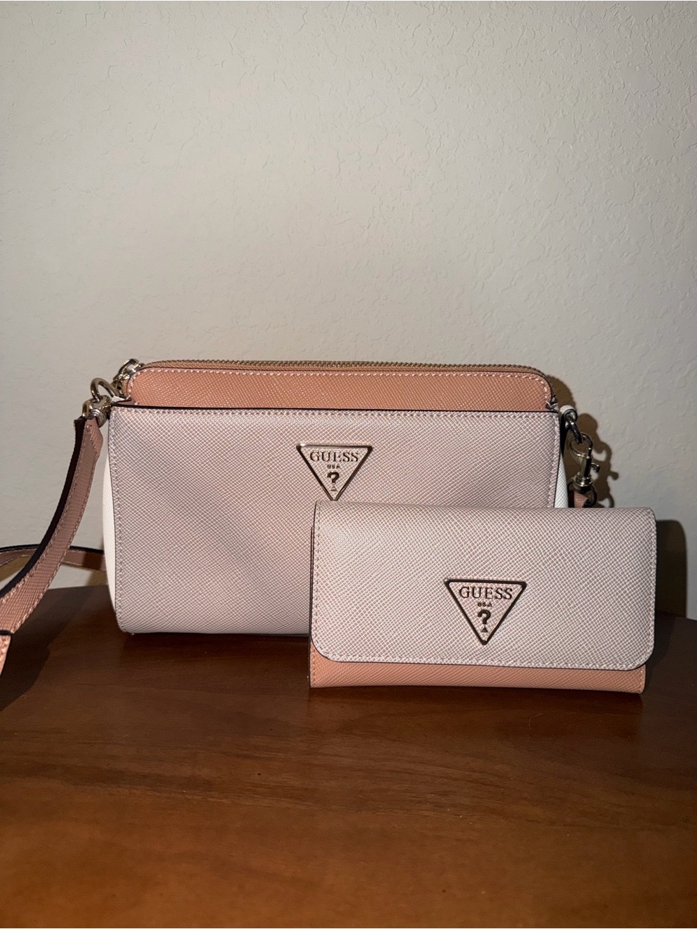 GUESS Blush Pink and Peach Crossbody Bag with Matching Wallet